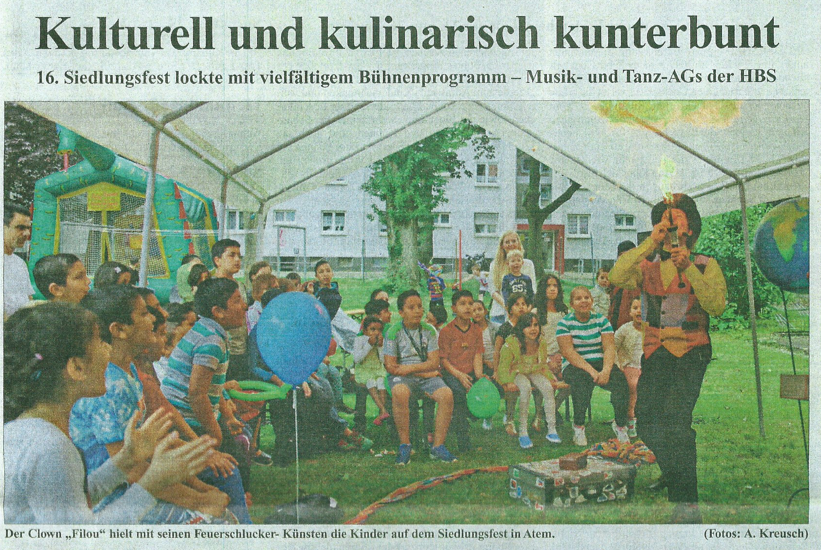 Clown  Filou - Pressebild Hattersheim 2016, Stadtanzeiger 9. Juni